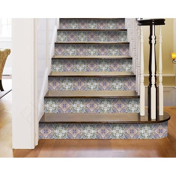 Homeroots 5 x 5 in. Muted Pastel Scroll Green Peel & Stick Tiles 400101 - main